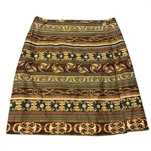 White Stag Vintage Equestrian Baroque Print Cotton Wrap Mini Skirt Brown Gold 12